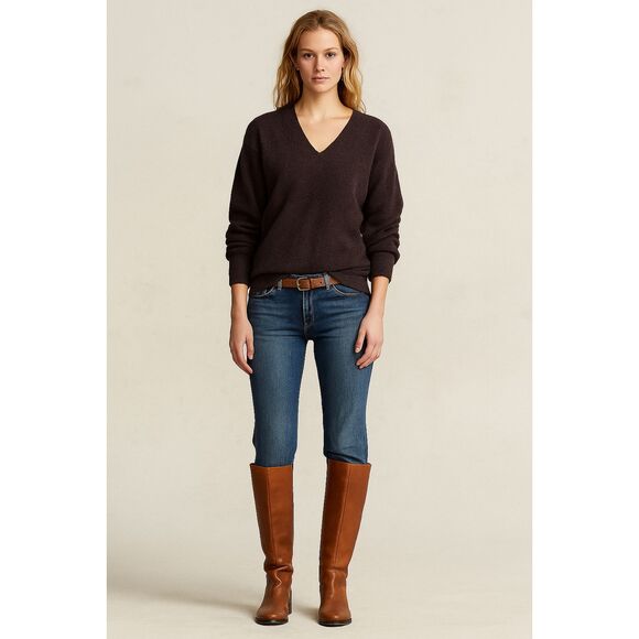 Peruvian Connection 100% Alpaca V Neck Brown Sweater L - Picture 1 of 9